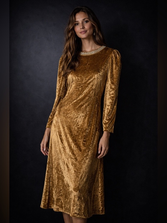 Dresses & Skirts - Ember Velvet Shift Midi Dress Embellished Collar